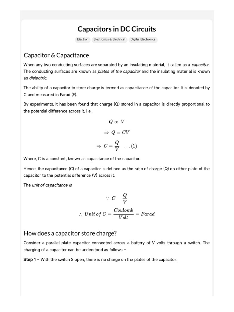 Capacitors in DC Circuits Explained | PDF | Capacitor | Capacitance