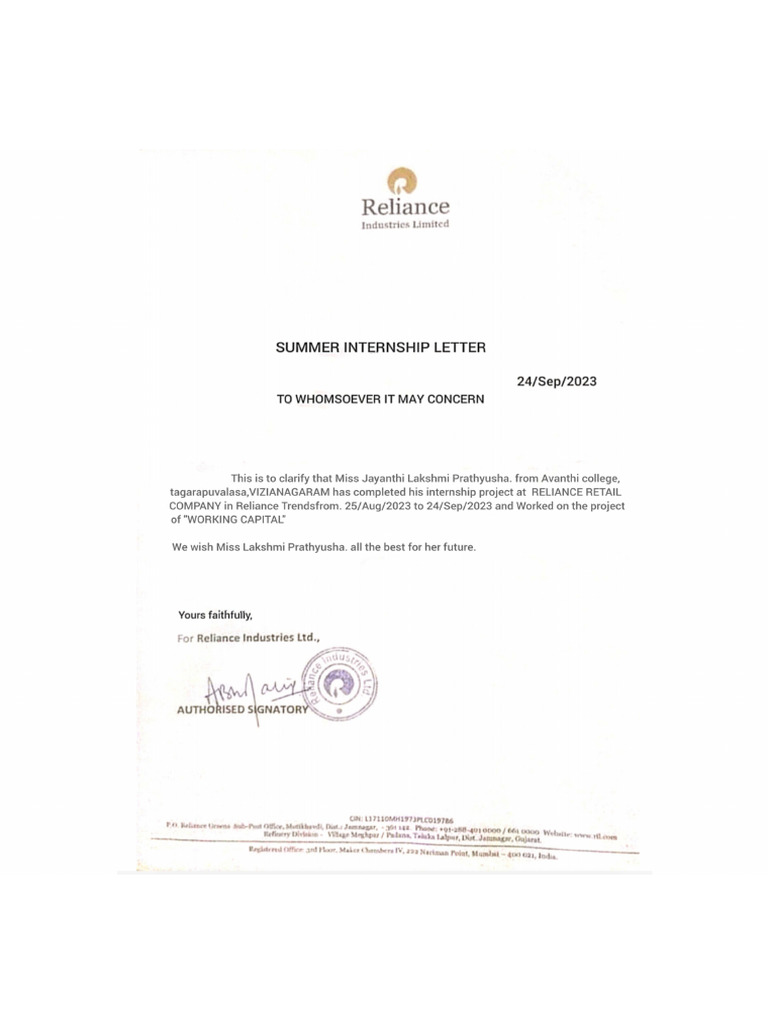 Internship Letter | PDF