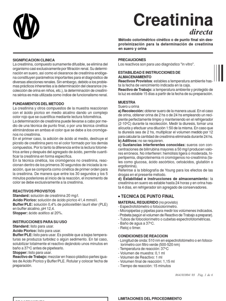 Creatinina+Directa Wiener | PDF | Creatinina | Solución tampón