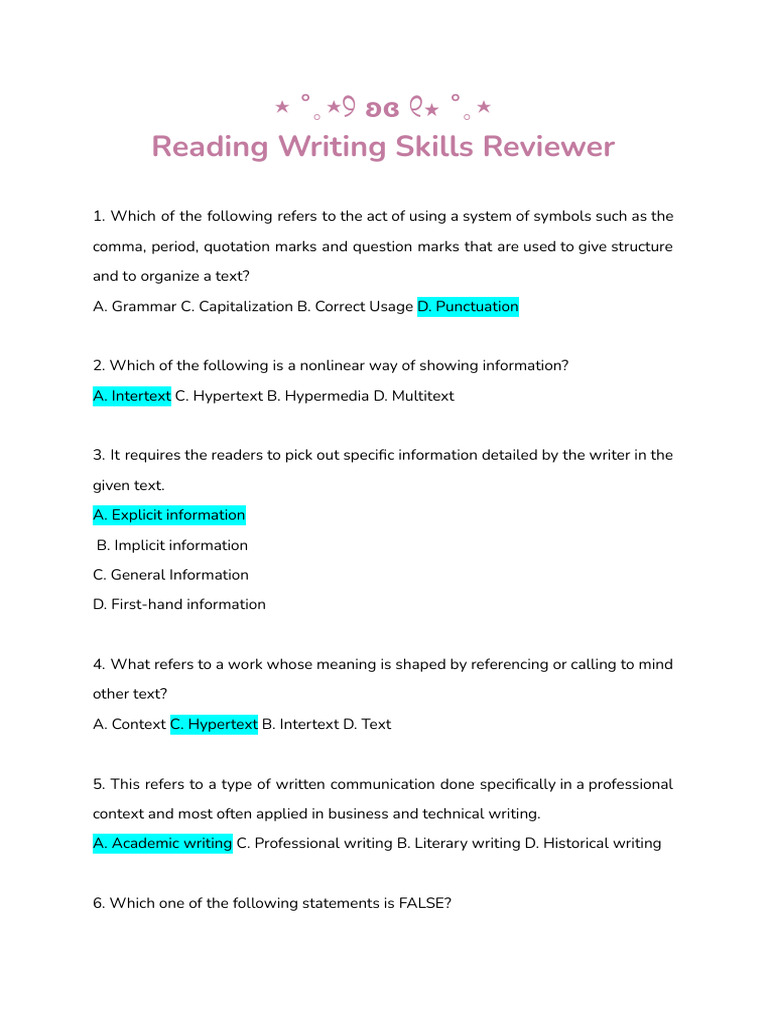 Reading Writing Skills PDF Résumé Intertextuality