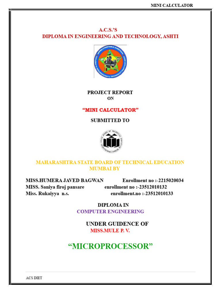 MIC Micro Project | PDF | Calculator | Multiplication