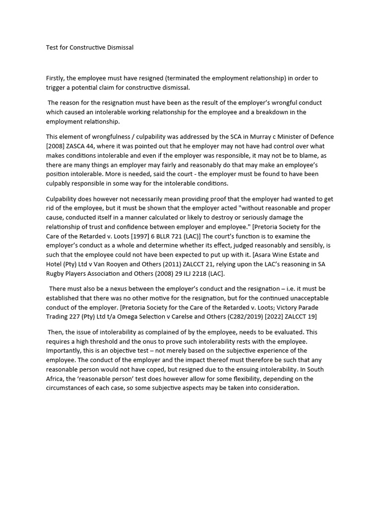 Constructive Dismissal: Key Legal Tests | PDF | Private Law | Common Law