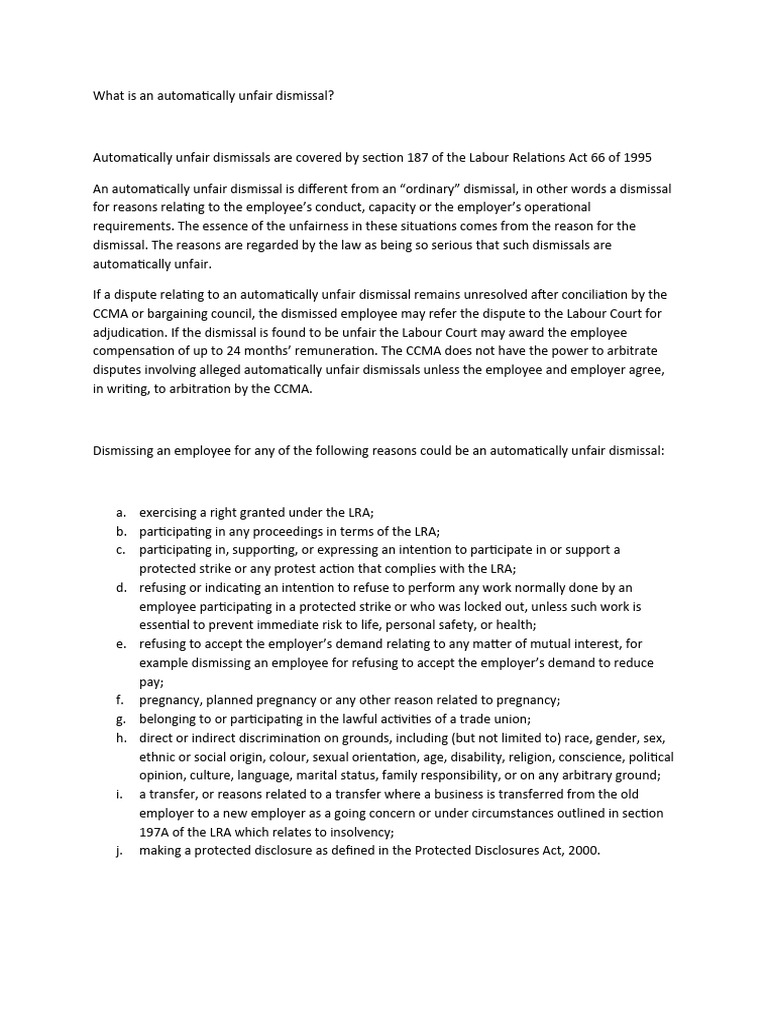 Automatically Unfair Dismissal PDF Employment Strike Action