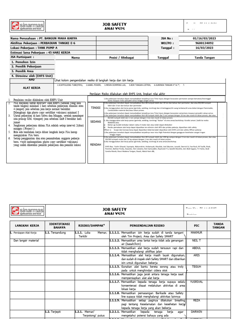 Jsa Perbaikan Tangki E-6 Smart Belawan R2 | PDF