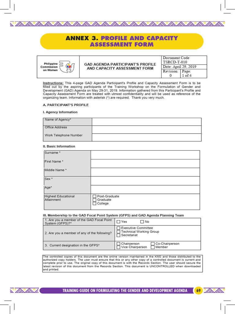 GAD Participant Profile & Capacity Form | PDF | Gender | Gender Studies