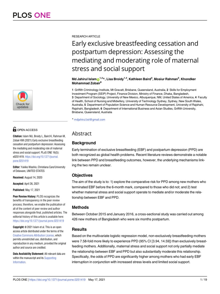 Pone 0251419 | PDF | Breastfeeding | Social Support