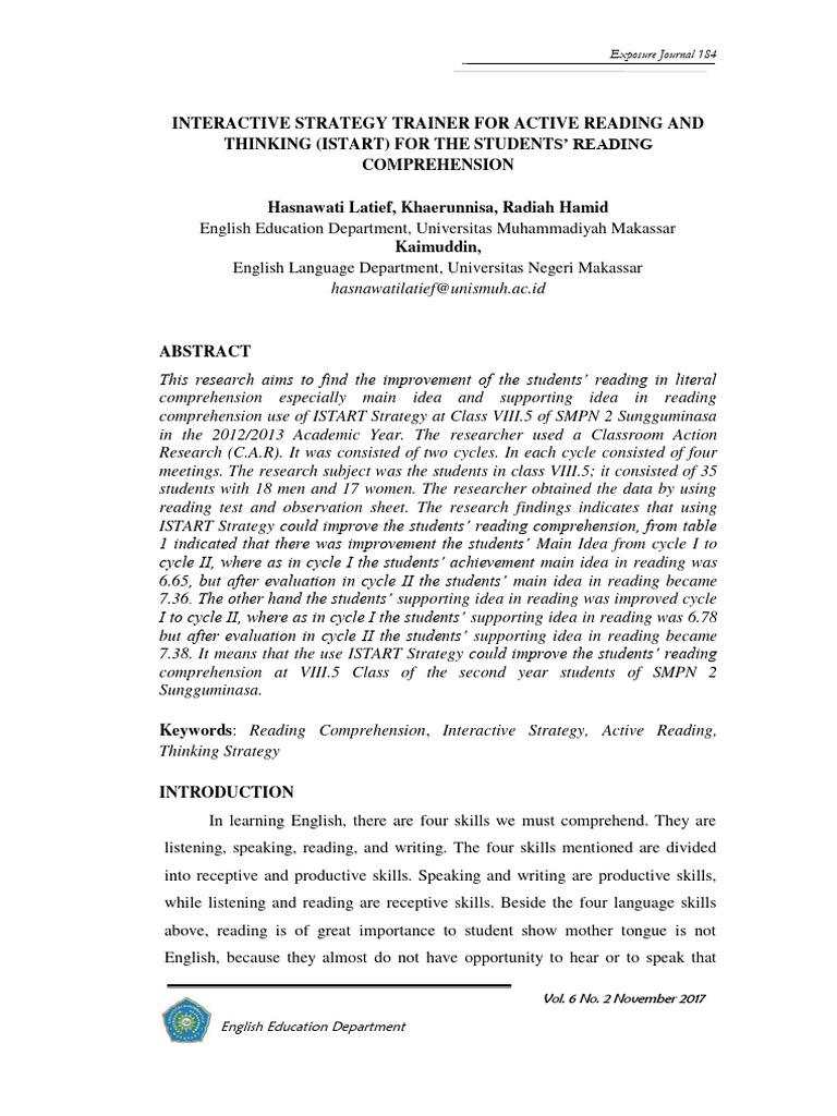 Interactive strategy trainer for active reading an pdf reading