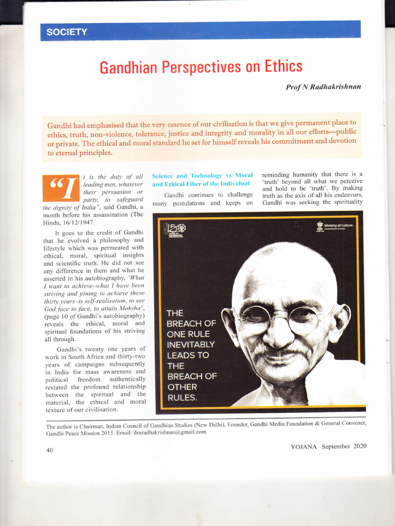 Gandhian Perspectives On Ethics 26 09 2020 | PDF | Mahatma Gandhi | Science