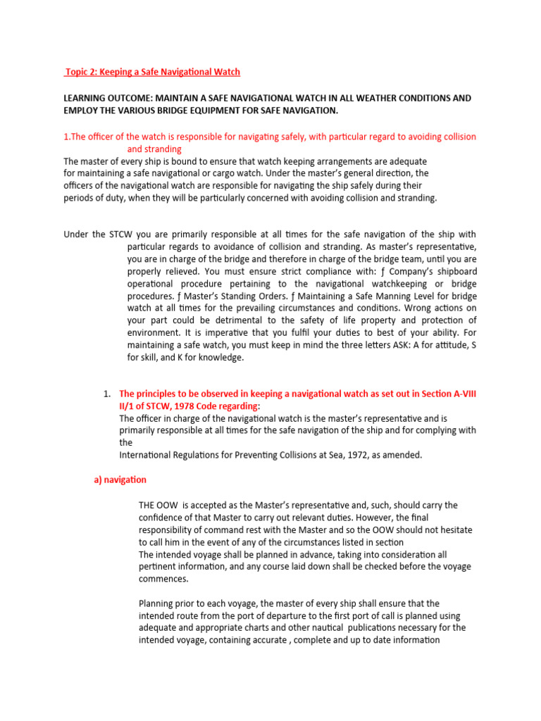 DWK 2 TOPIC 4 Safe Navigational Watch | PDF | Navigation | Radar