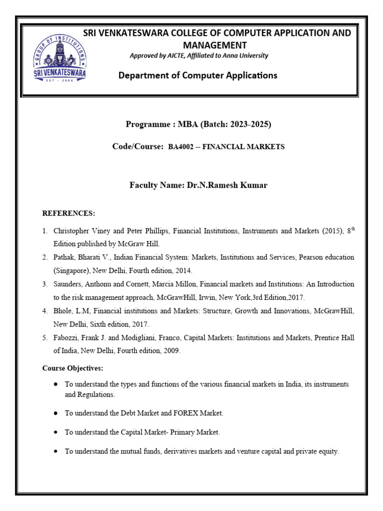 FINANCIAL MARKET Lesson Plan | PDF | Bonds (Finance) | Derivative (Finance)
