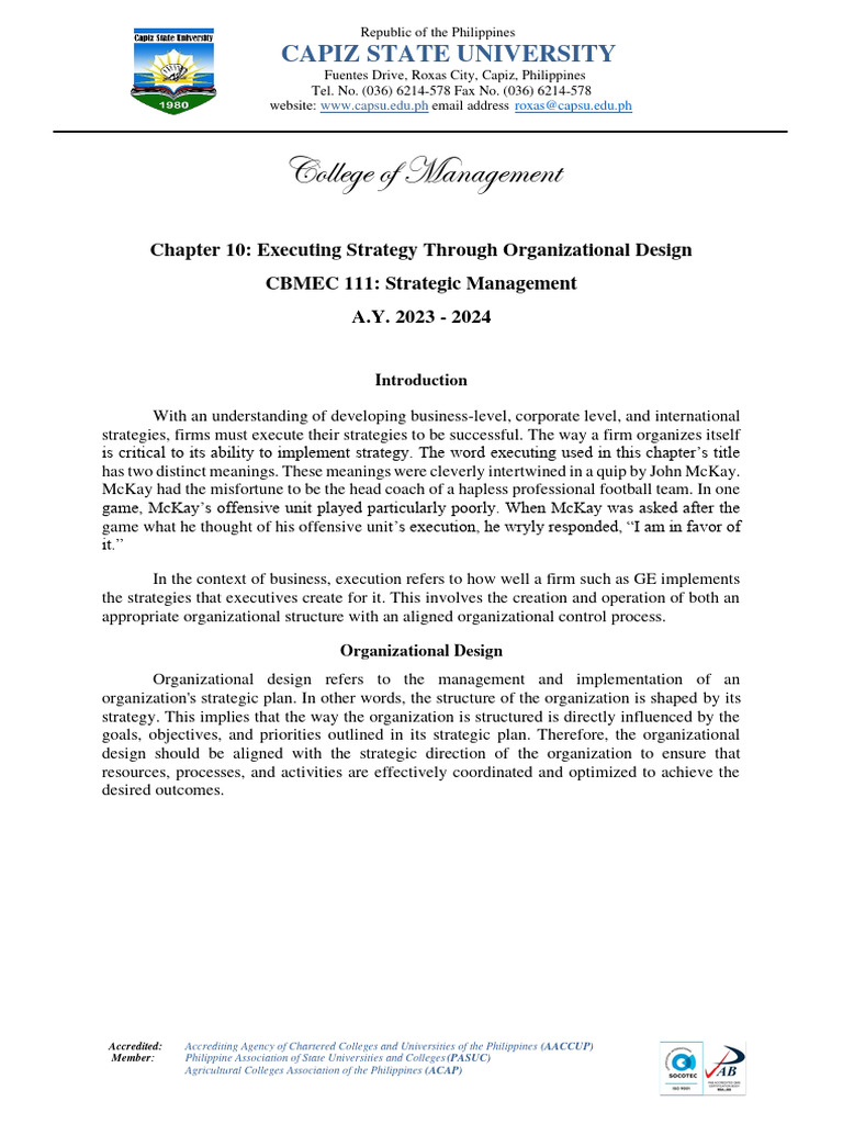 Organizational Design for Strategy Execution | PDF | Organizational ...