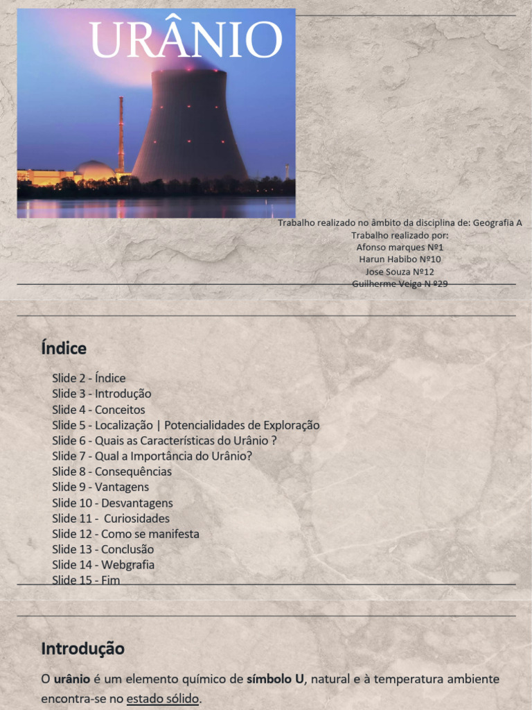Urânio: Características e Impactos | PDF | Urânio | Potência nuclear