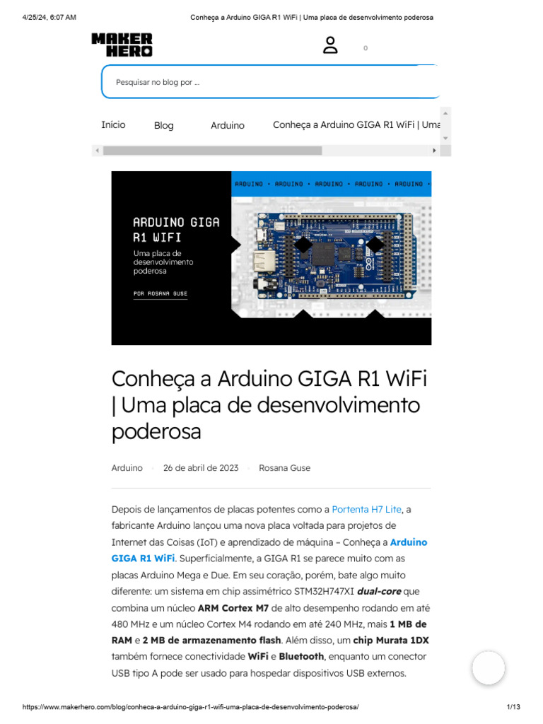 Arduino GIGA R1 WiFi: Placa Poderosa | PDF | Arduino | Wi-Fi