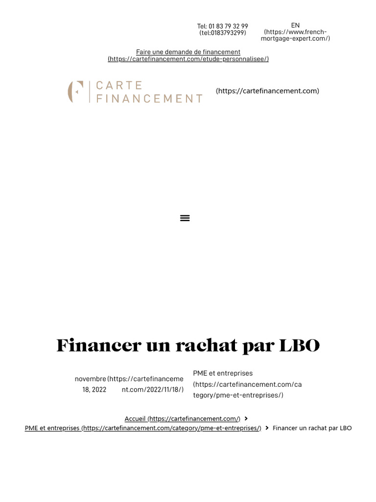 Financement LBO : Guide Complet PME | PDF | Achat à effet de levier ...