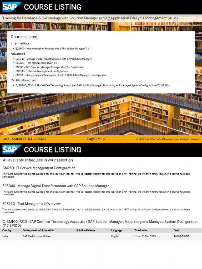 Sap Training BTP Course Listing PDF Business Process It Service