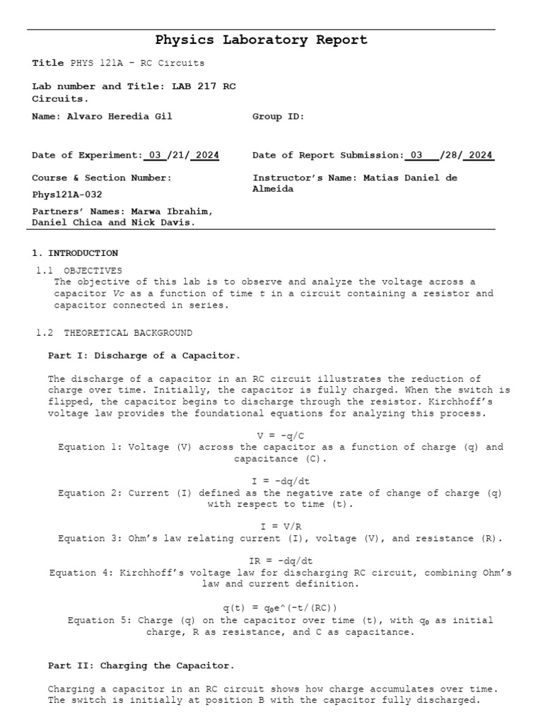 LAB 7 217 RC Circuits PDF Capacitor Electrical Engineering