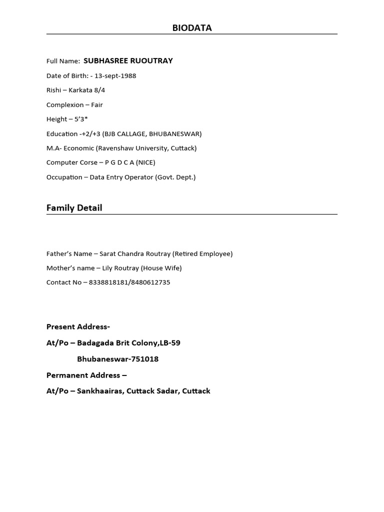 Subhasree Routray: Personal Biodata | PDF | Religion & Spirituality