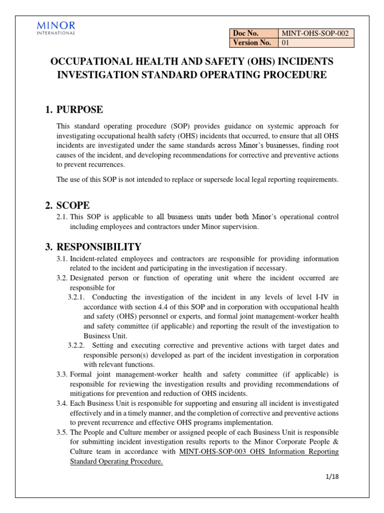 OHS Incident Investigation SOP Guide | PDF | Personal Protective ...