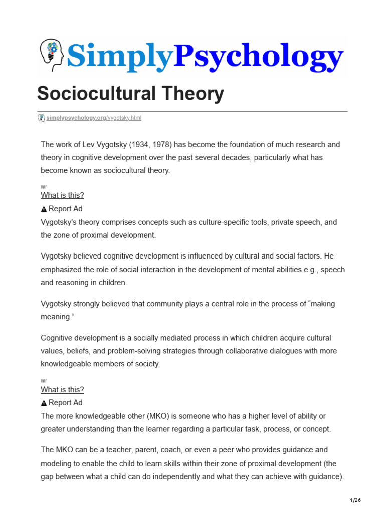 Sociocultural Theory | PDF | Cognitive Development | Learning