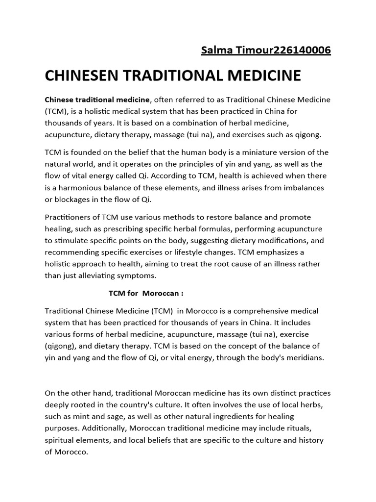 Chinese Traditional Medicine Salma Timour226140006 | PDF