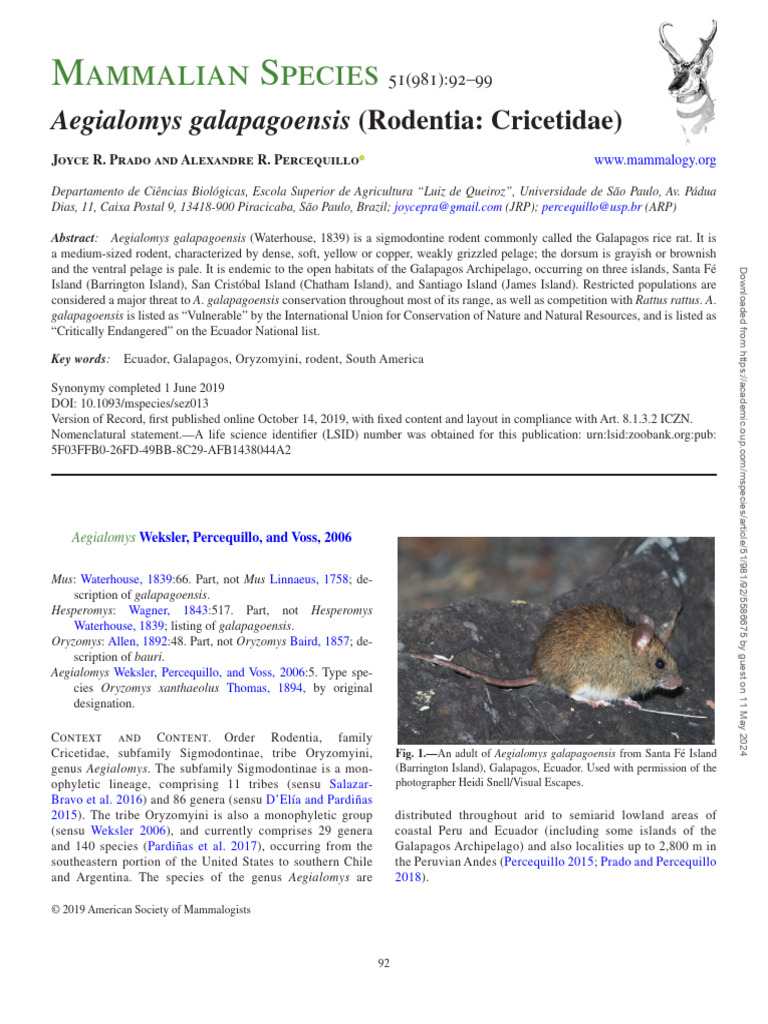 Aegialomys Galapagoensis | PDF | Karyotype | Anatomical Terms Of Location