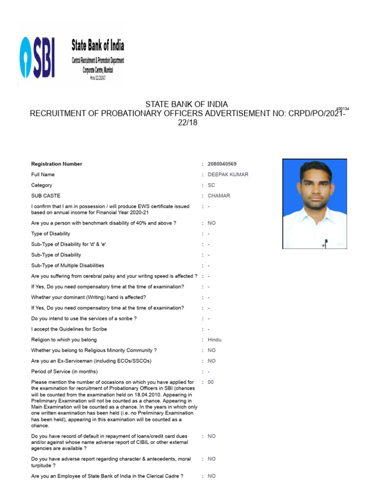 SBI PO Handwritten Declaration Sample | PDF
