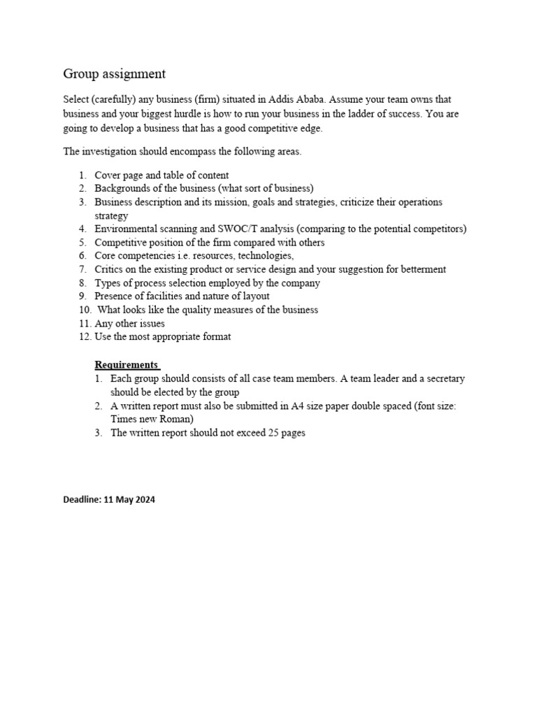 Business Strategy Report for Addis Ababa Firm | PDF | Career & Growth ...