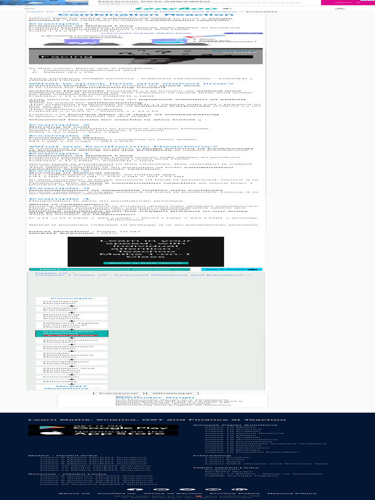 Combination Reaction Definition with 4 Examples Class 10 Chemistry
