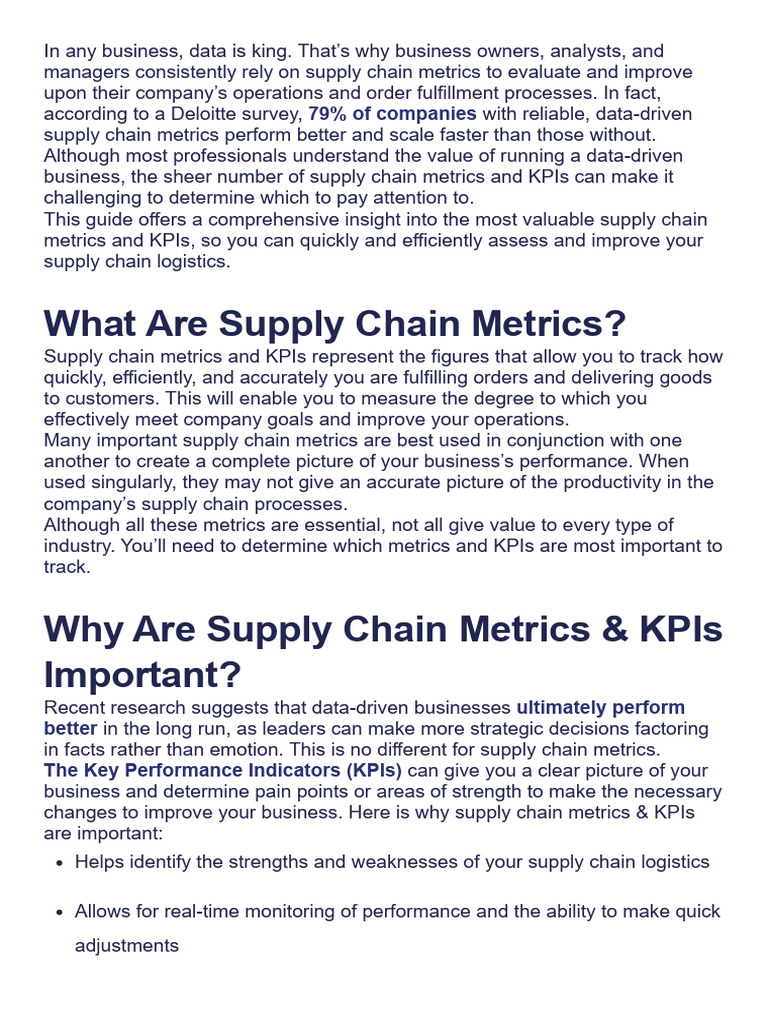 Essential Supply Chain Metrics Guide | PDF | Performance Indicator ...