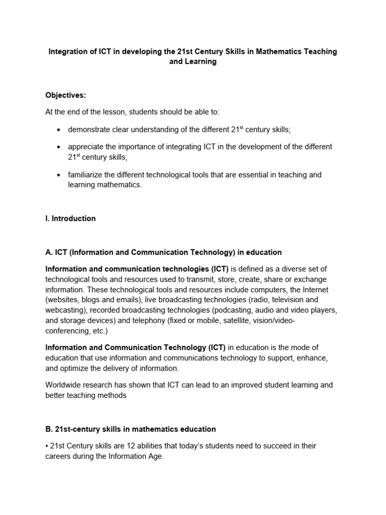 ICT Integration for 21st Century Math Skills | PDF | Educational ...
