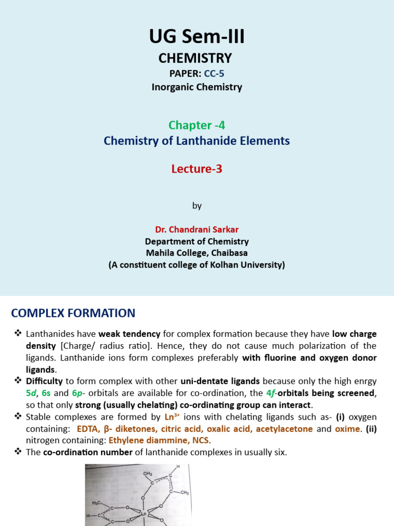 3rd Lecture On Chemistry Of Lanthanide Elements Pdf Lanthanide