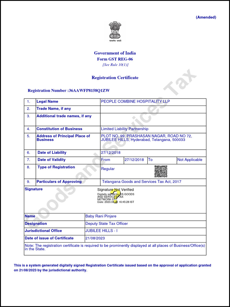 GST Registration Certificate for LLP | PDF | Limited Liability Partnership
