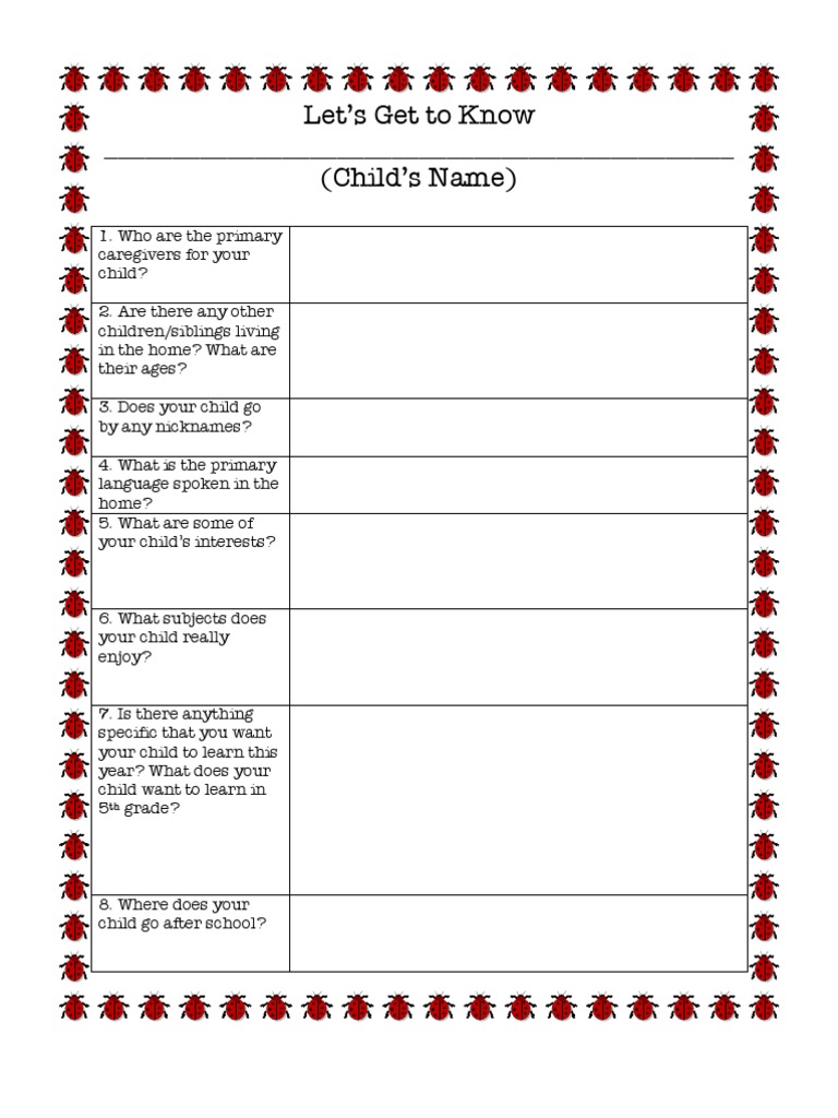 Child Information Form for Teachers | PDF