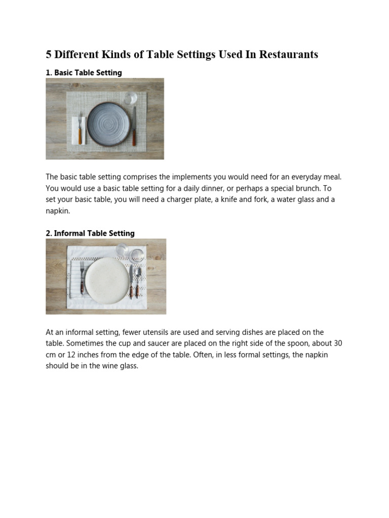 5 Different Kinds of Table Settings Used in Restaurants TLE Assign ...