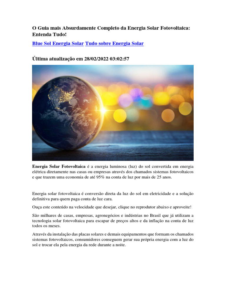 Guia Completo sobre Energia Solar Fotovoltaica | PDF | Energia solar ...