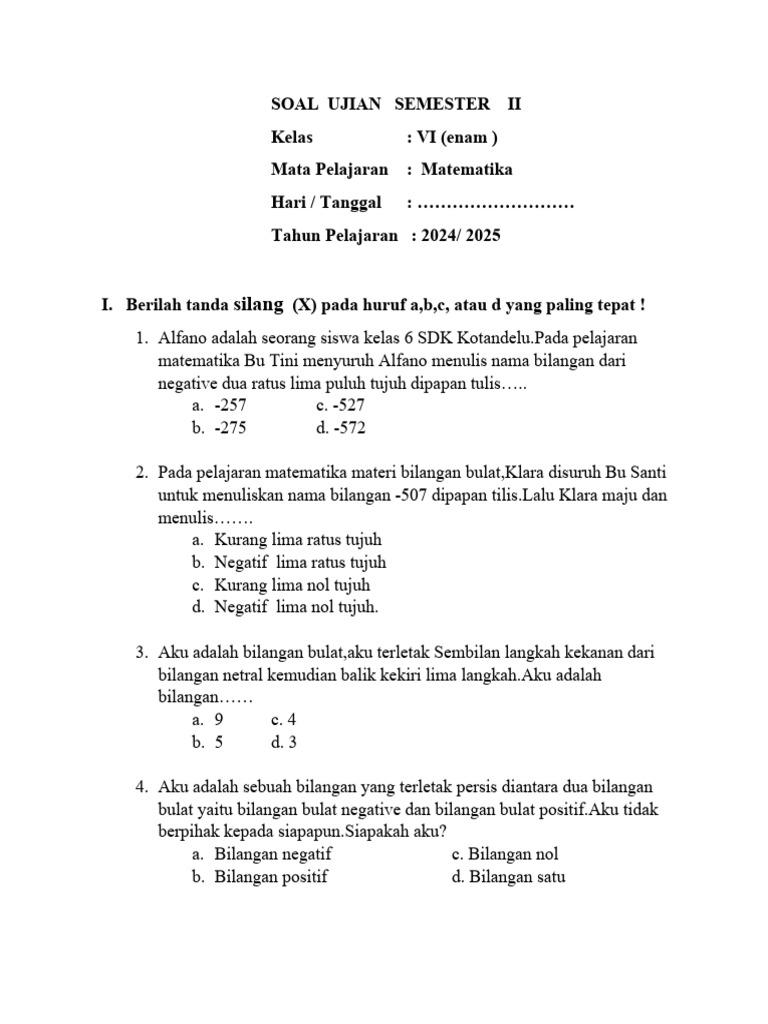 Soal Ujian Matematika Kelas VI | PDF | Metode & Bahan Ajar