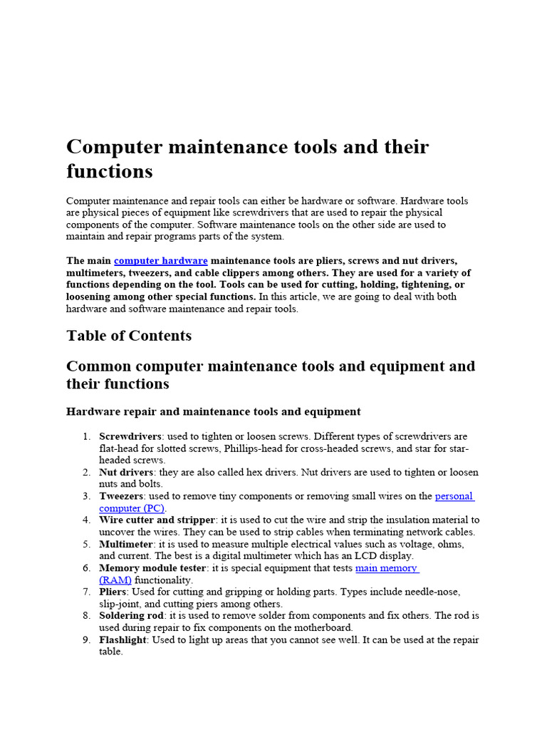 Computer Maintenance Tools and Their Functions PDF Antivirus