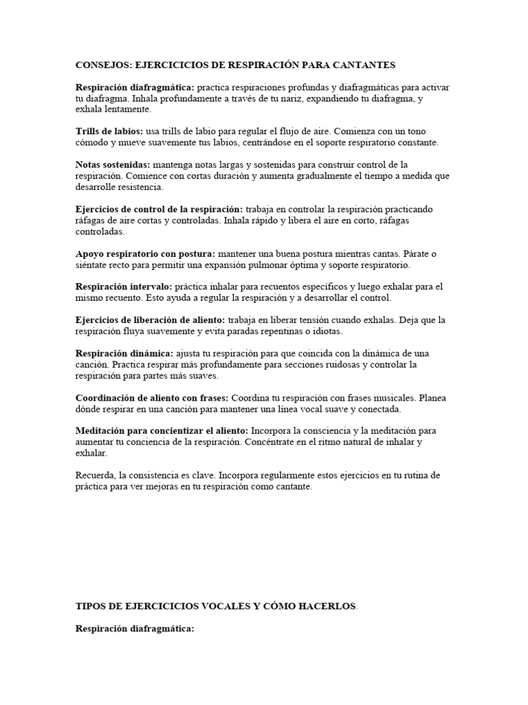 Ejercicios de Respiración para Cantantes | PDF | Respiración | Ritmo