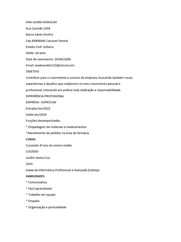 Perfil Profissional de Ana Laura Kowalski | PDF