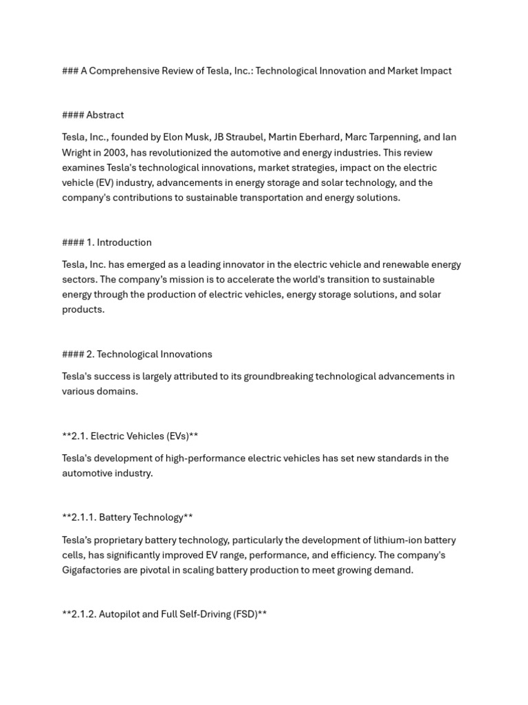 Tesla's Innovations and Market Impact | PDF | Electric Vehicle ...