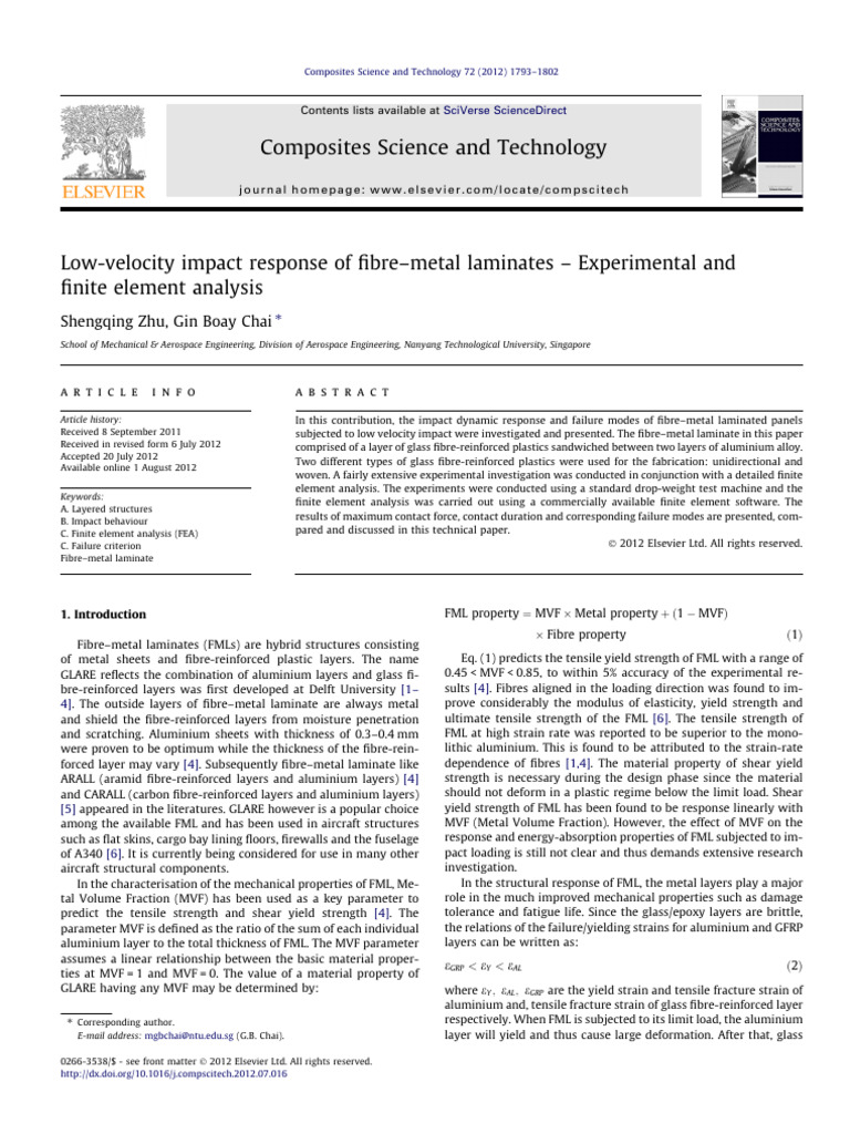Low-velocity impact response of fibreâ€“metal laminates â