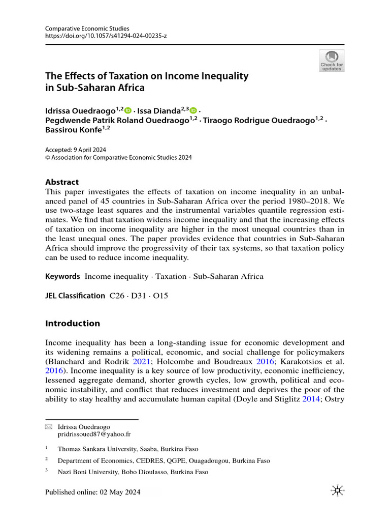 Taxation's Impact on Income Inequality in SSA | PDF | Taxes | Economic ...