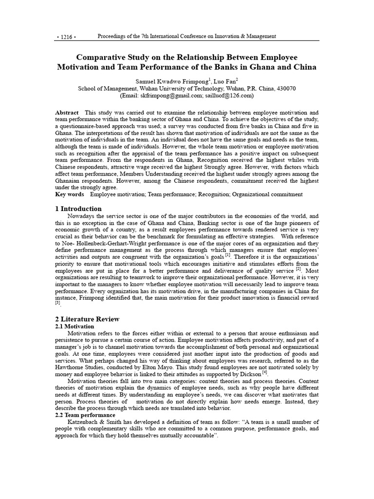 Employee Motivation and Team Performance in Banking | PDF | Motivation ...
