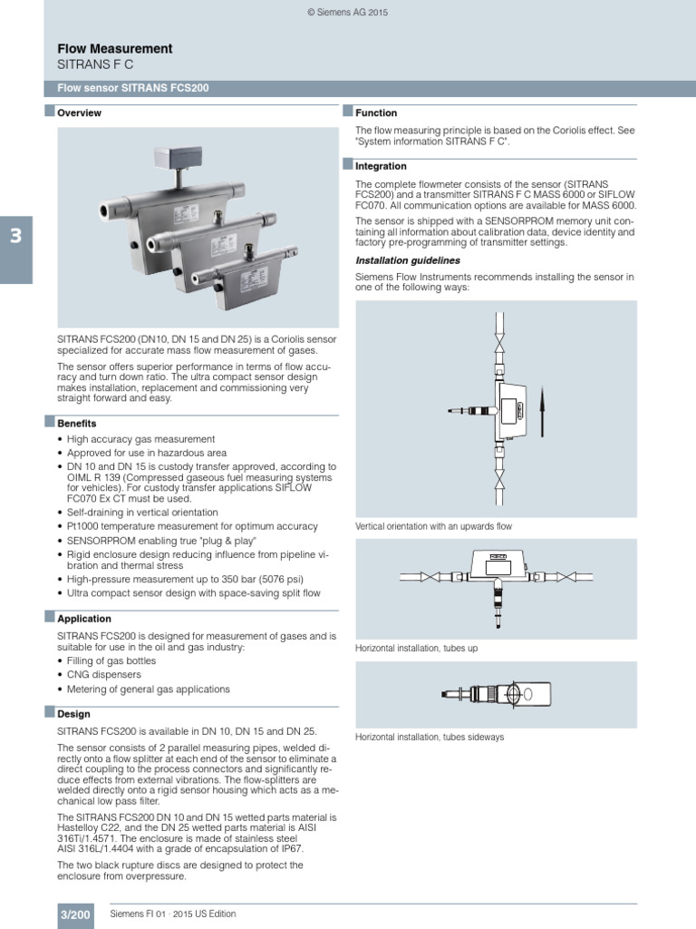 SITRANS FCS200 Gas Flow Sensor Overview | PDF | Flow Measurement | Pipe ...