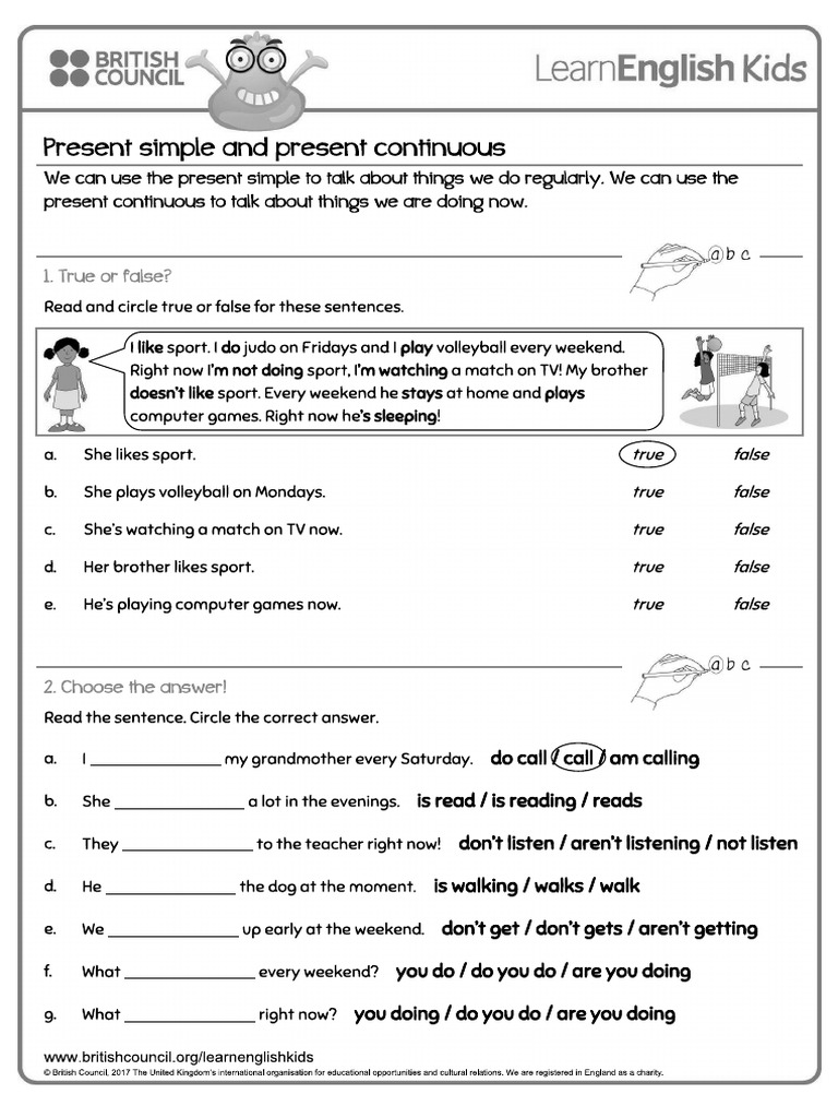 PRESENT SIMPLE AND PRESENT CONTINUOUS WORKSHEET WITH ANSWERS PDF visual data 6