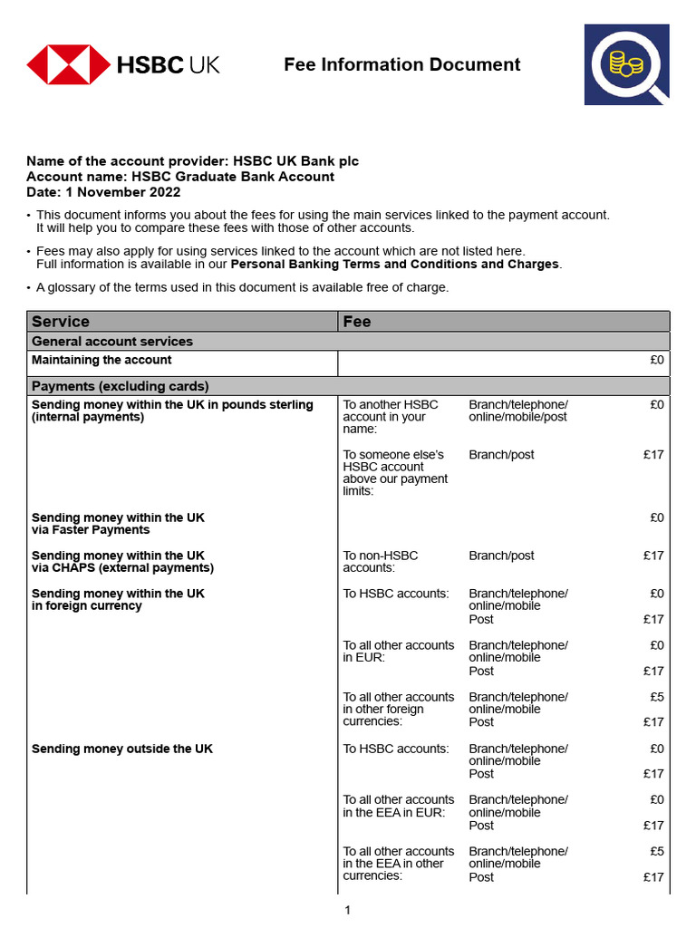 HSBC Graduate Account Fee Overview | PDF | Overdraft | Cash