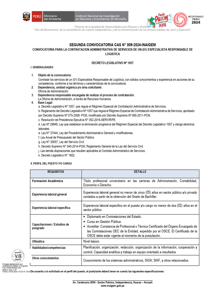Convocatoria Especialista en Logística | PDF | Documento de identidad ...