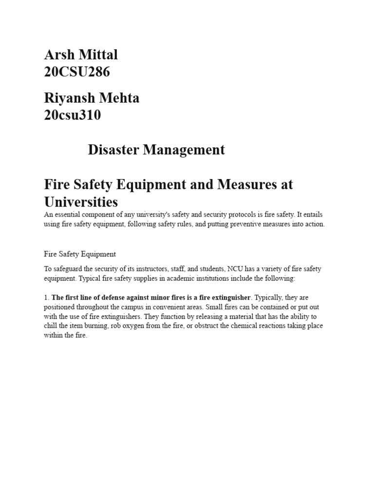 Fire Safety Equipment and Measures at Universities | PDF | Fire Safety ...