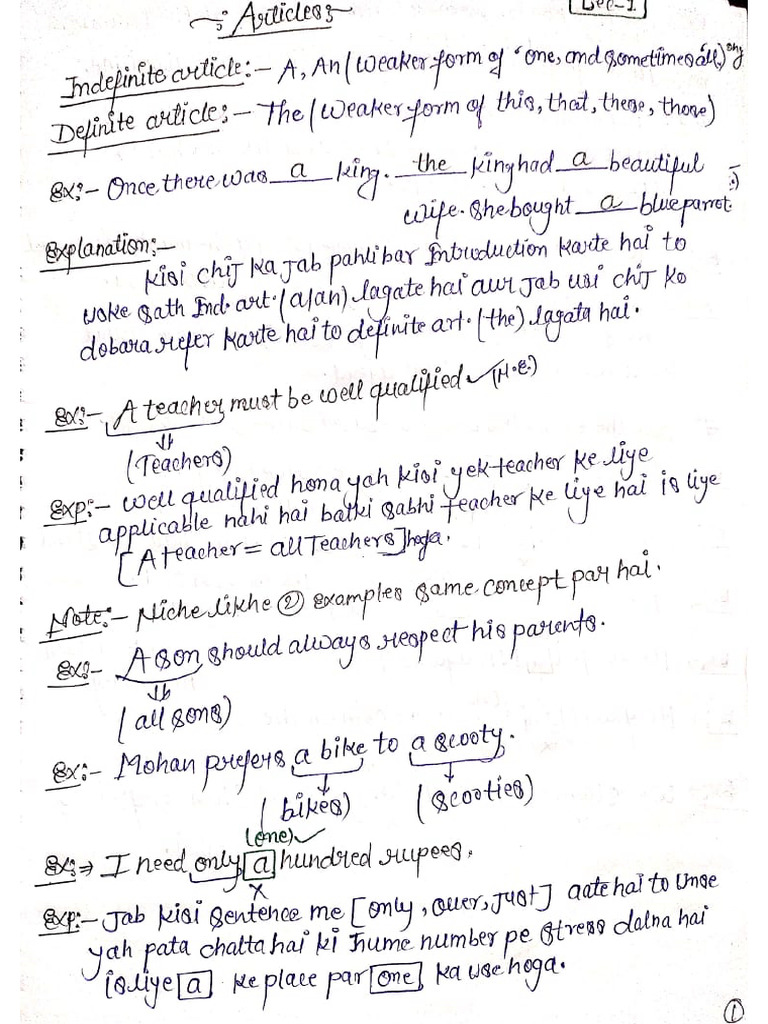 ARTICLES (Grammar notes (Temporary)) | PDF