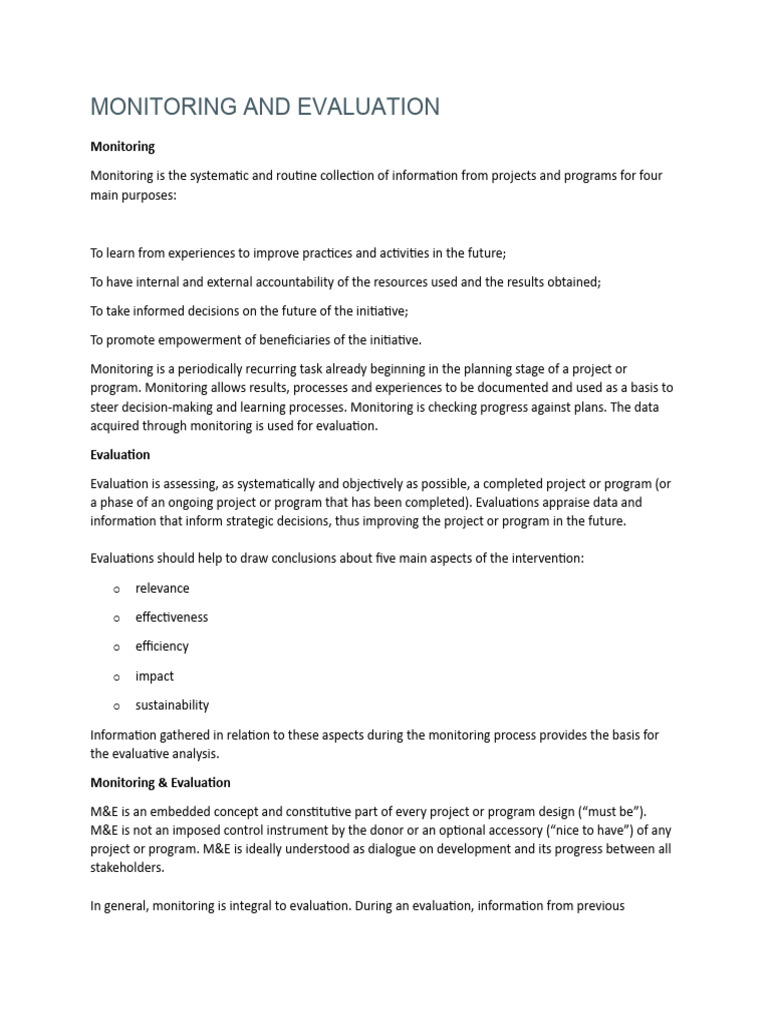 Monitoring and Evaluation Strategies | PDF | Evaluation | Monitoring ...
